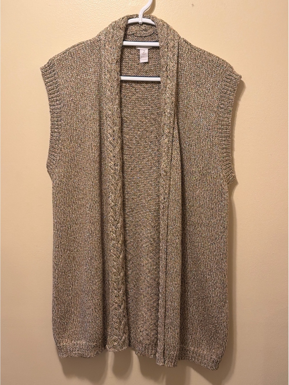 Chico's Metallic Knit Open Front Sleeveless Cardigan Vest Size 2